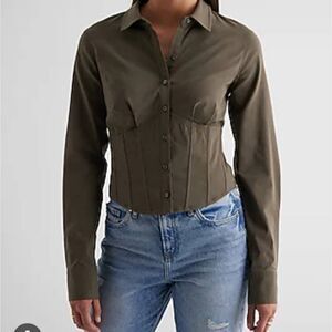 Express Women's Long Sleeve Button Up Corset Shirt size Medium Olive Green